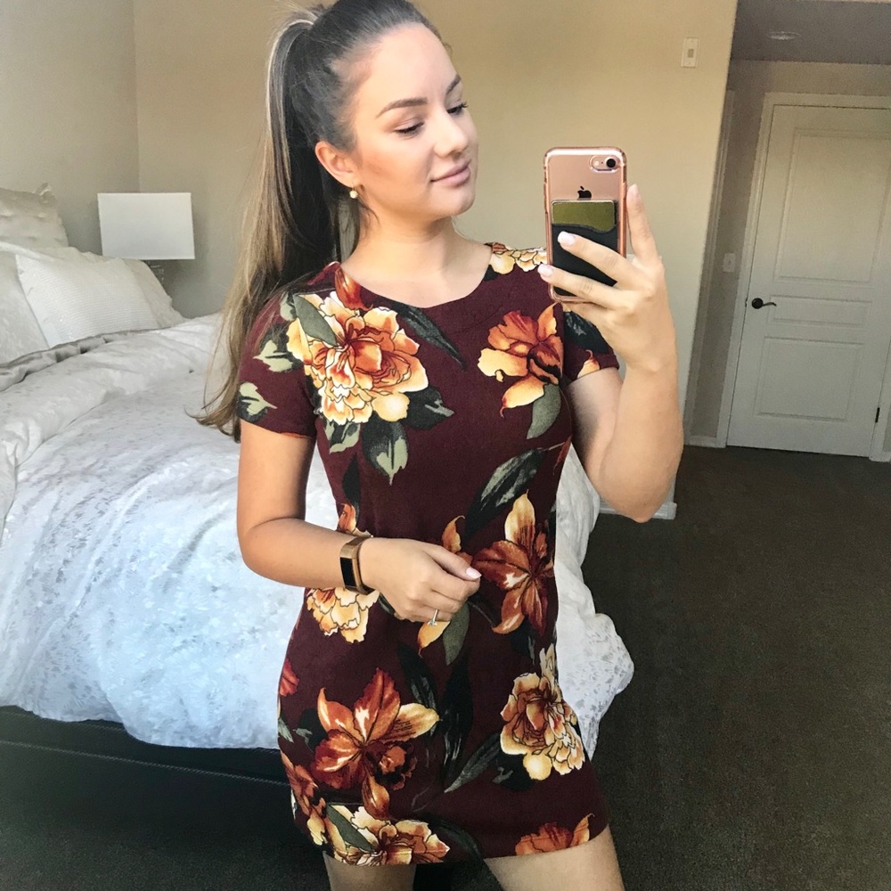 Maroon Floral Shift Dress